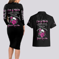 I'm A B Don't Try Me Rose Skull Couples Matching Long Sleeve Bodycon Dress and Hawaiian Shirt - Wonder Print Shop