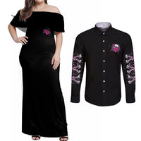 I'm A B Don't Try Me Rose Skull Couples Matching Off Shoulder Maxi Dress and Long Sleeve Button Shirt - Wonder Print Shop