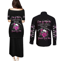 I'm A B Don't Try Me Rose Skull Couples Matching Puletasi Dress and Long Sleeve Button Shirt - Wonder Print Shop