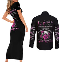 I'm A B Don't Try Me Rose Skull Couples Matching Short Sleeve Bodycon Dress and Long Sleeve Button Shirt - Wonder Print Shop