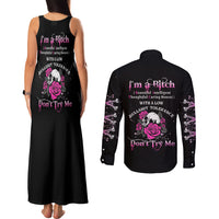 I'm A B Don't Try Me Rose Skull Couples Matching Tank Maxi Dress and Long Sleeve Button Shirt - Wonder Print Shop