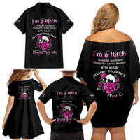 I'm A B Don't Try Me Rose Skull Family Matching Off Shoulder Short Dress and Hawaiian Shirt - Wonder Print Shop