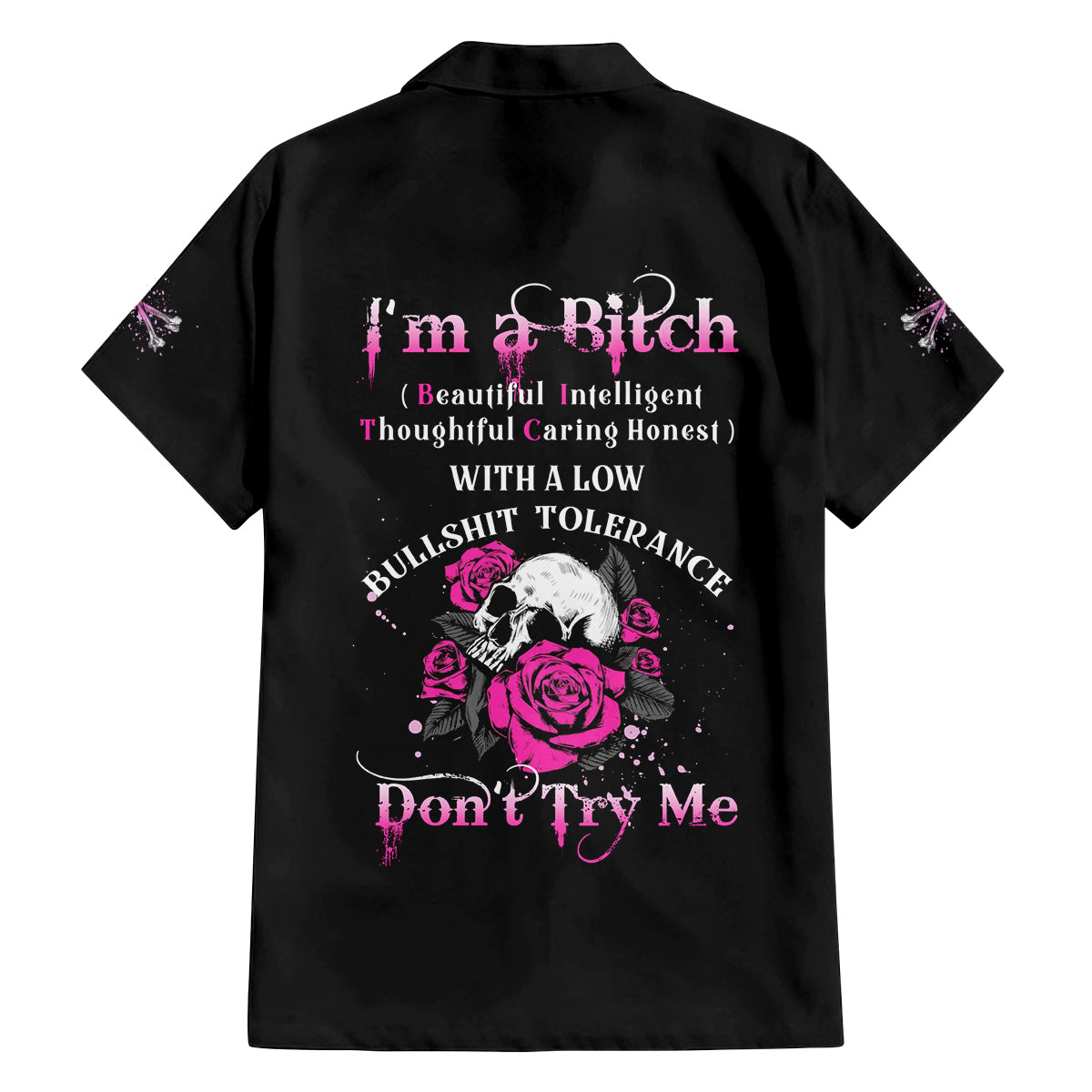 I'm A B Don't Try Me Rose Skull Family Matching Puletasi Dress and Hawaiian Shirt - Wonder Print Shop