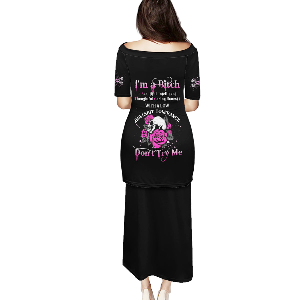 I'm A B Don't Try Me Rose Skull Family Matching Puletasi Dress and Hawaiian Shirt - Wonder Print Shop