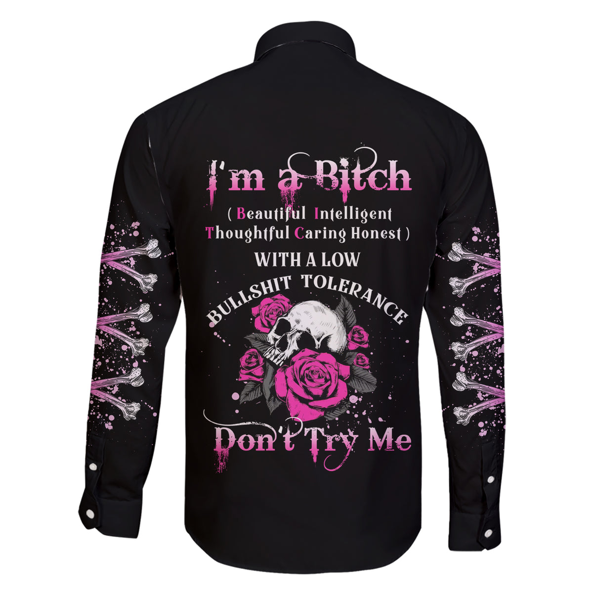 I'm A B Don't Try Me Rose Skull Family Matching Short Sleeve Bodycon Dress and Hawaiian Shirt - Wonder Print Shop