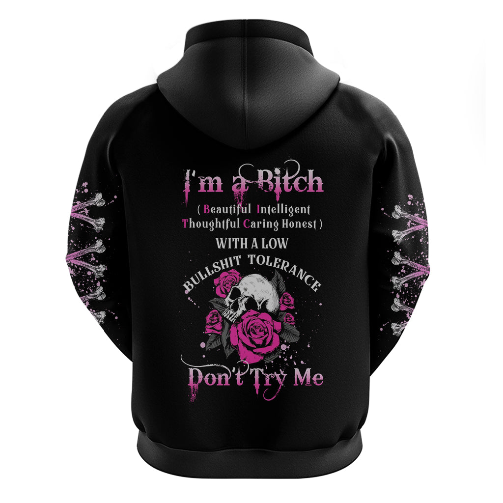 I'm A B Don't Try Me Rose Skull Hoodie - Wonder Print Shop