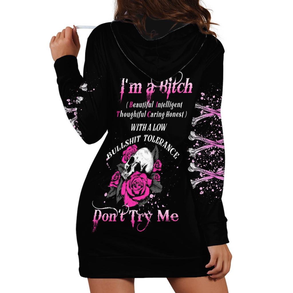 I'm A B Don't Try Me Rose Skull Hoodie Dress - Wonder Print Shop