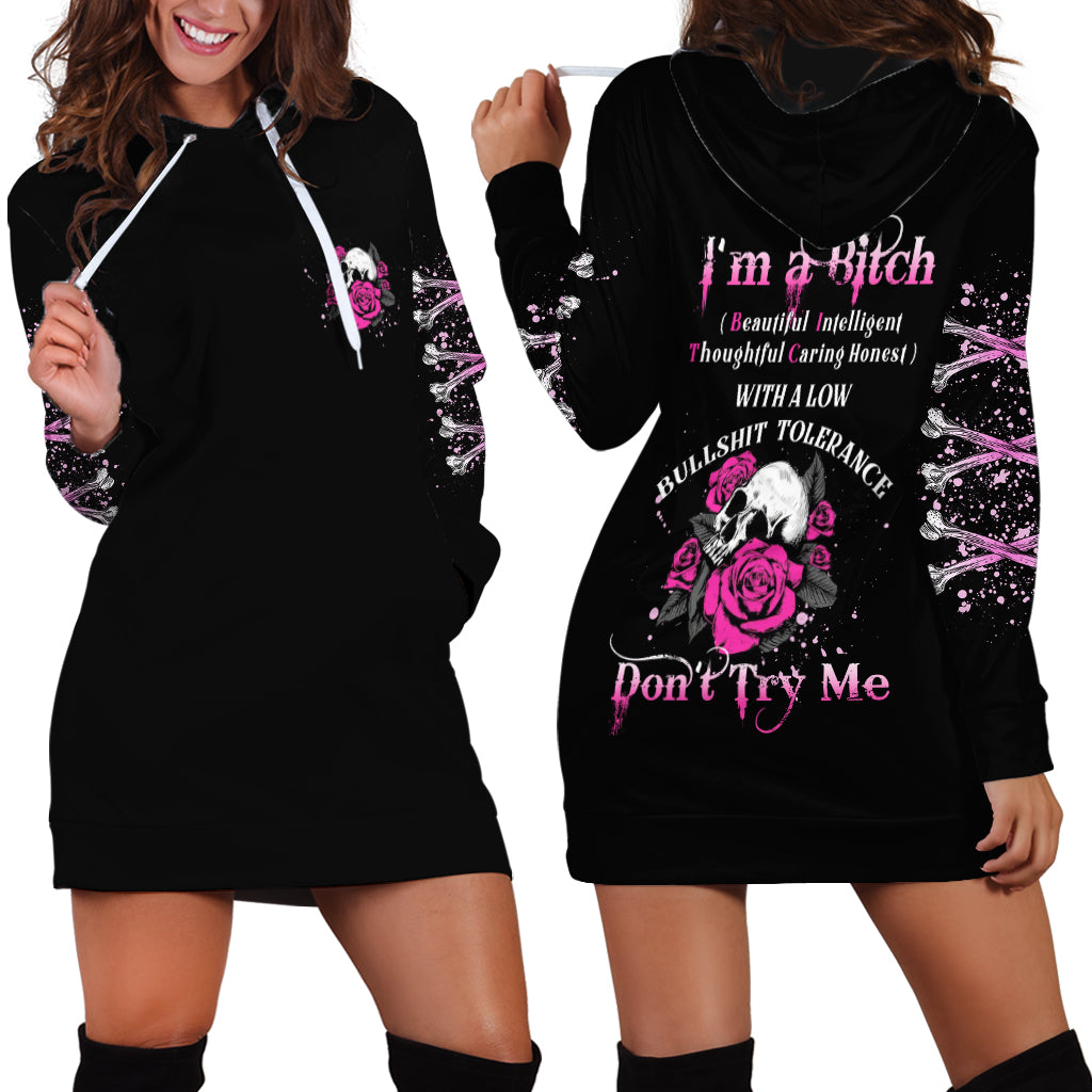 I'm A B Don't Try Me Rose Skull Hoodie Dress - Wonder Print Shop