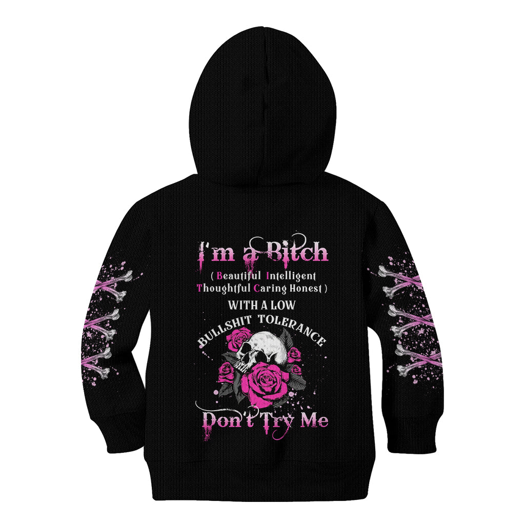 I'm A B Don't Try Me Rose Skull Kid Hoodie - Wonder Print Shop