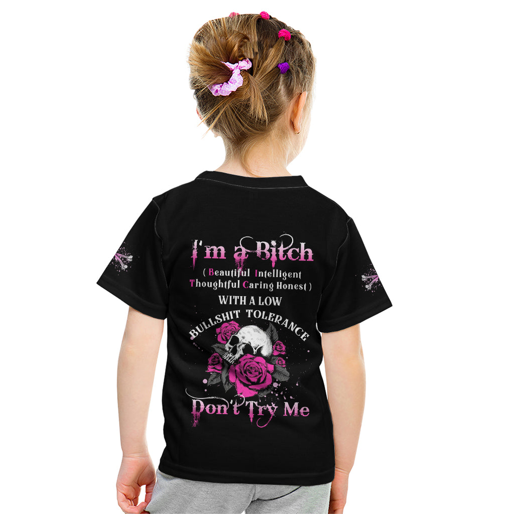 I'm A B Don't Try Me Rose Skull Kid T Shirt - Wonder Print Shop