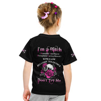 I'm A B Don't Try Me Rose Skull Kid T Shirt - Wonder Print Shop