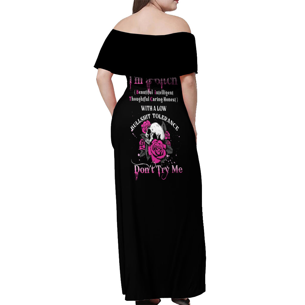 I'm A B Don't Try Me Rose Skull Off Shoulder Maxi Dress - Wonder Print Shop