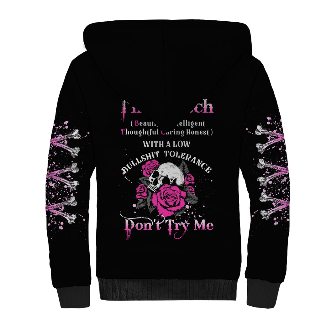 I'm A B Don't Try Me Rose Skull Sherpa Hoodie - Wonder Print Shop