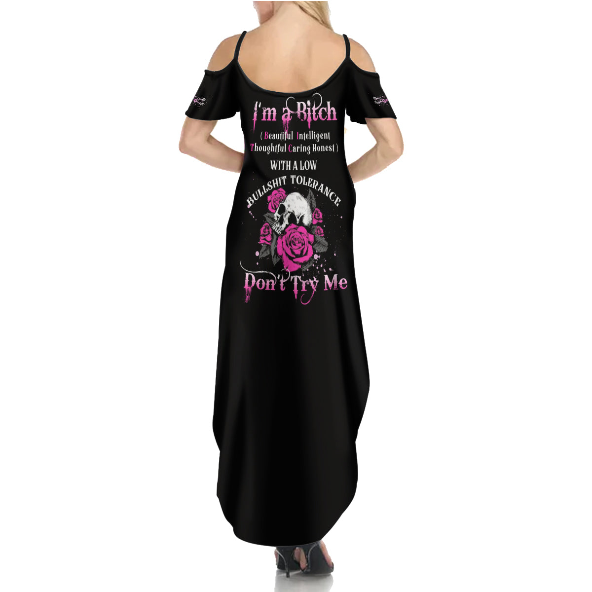 I'm A B Don't Try Me Rose Skull Summer Maxi Dress - Wonder Print Shop