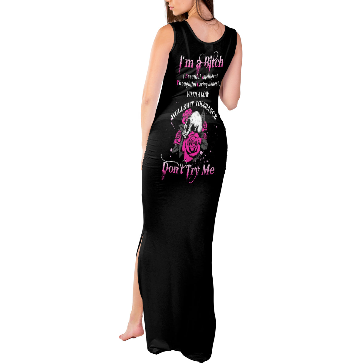 I'm A B Don't Try Me Rose Skull Tank Maxi Dress - Wonder Print Shop