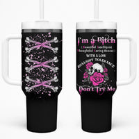 I'm A B Don't Try Me Rose Skull Tumbler With Handle - Wonder Print Shop