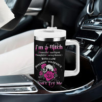 I'm A B Don't Try Me Rose Skull Tumbler With Handle - Wonder Print Shop