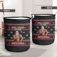 Bodybuilder Santa Christmas Laundry Basket with Welcome to the North Swole Quote and Dumbbell - Wonder Print Shop