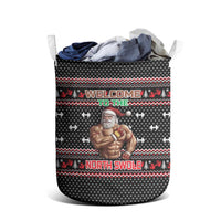 Bodybuilder Santa Christmas Laundry Basket with Welcome to the North Swole Quote and Dumbbell - Wonder Print Shop