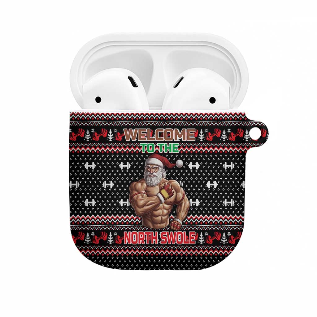 Bodybuilder Santa Christmas AirPods Case with Welcome to the North Swole Quote and Dumbbell - Wonder Print Shop