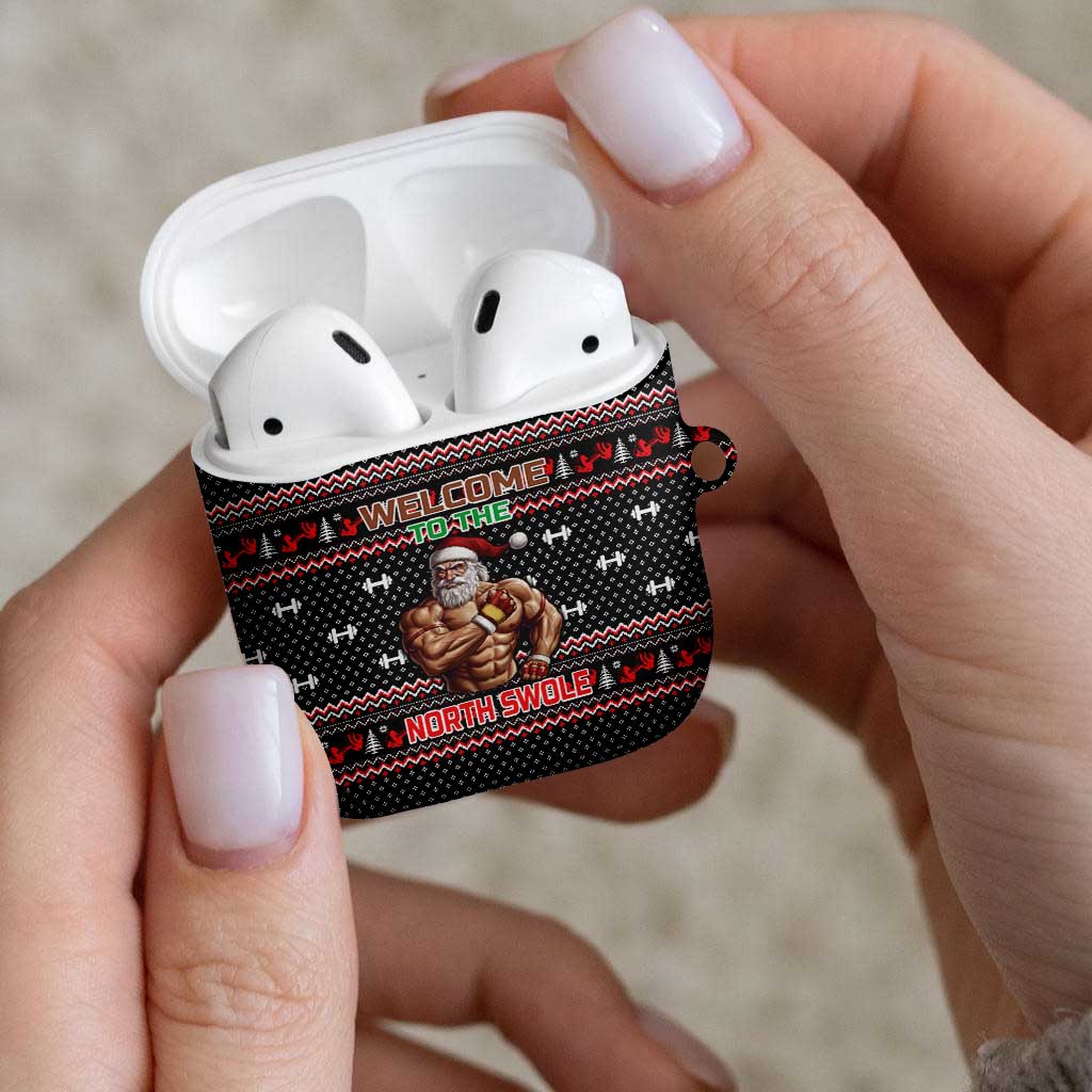Bodybuilder Santa Christmas AirPods Case with Welcome to the North Swole Quote and Dumbbell - Wonder Print Shop