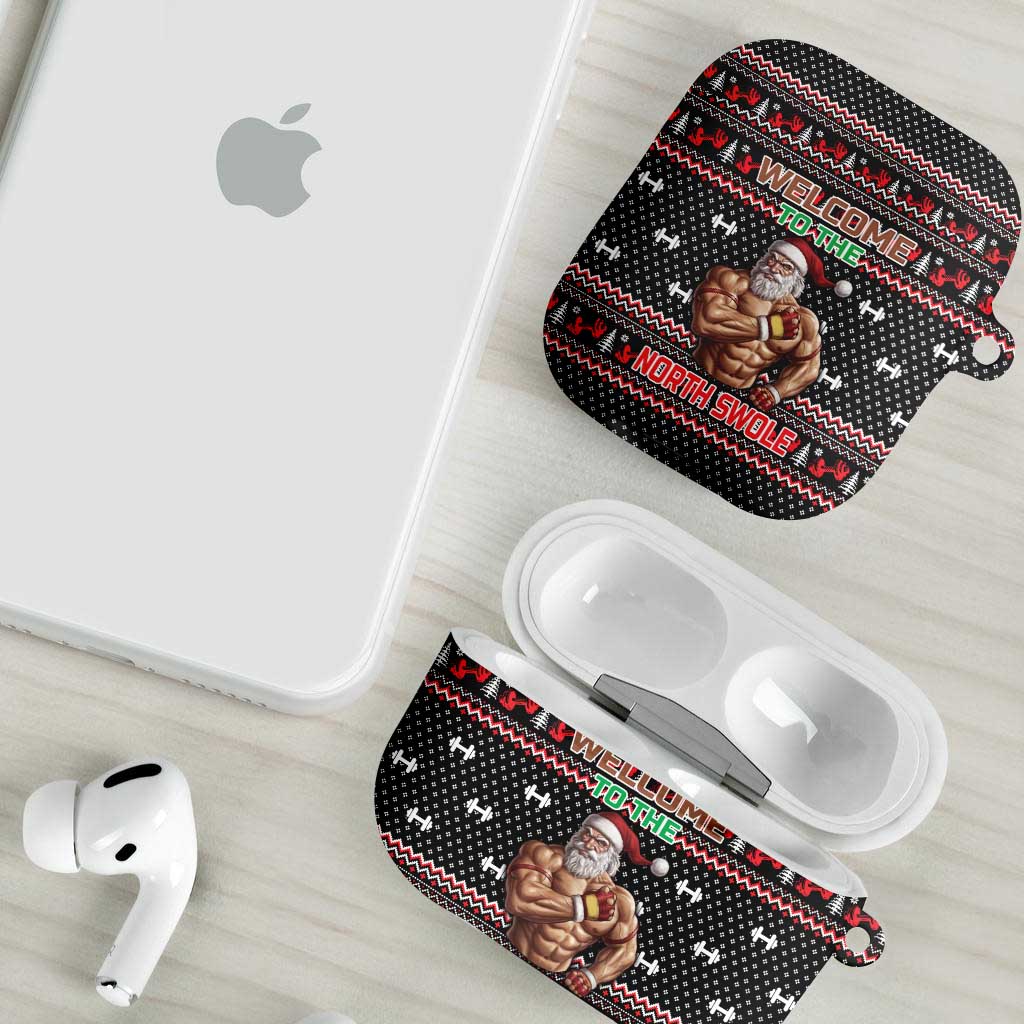 Bodybuilder Santa Christmas AirPods Case with Welcome to the North Swole Quote and Dumbbell - Wonder Print Shop