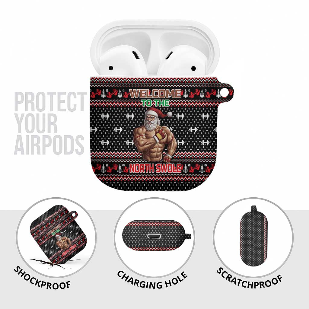 Bodybuilder Santa Christmas AirPods Case with Welcome to the North Swole Quote and Dumbbell - Wonder Print Shop