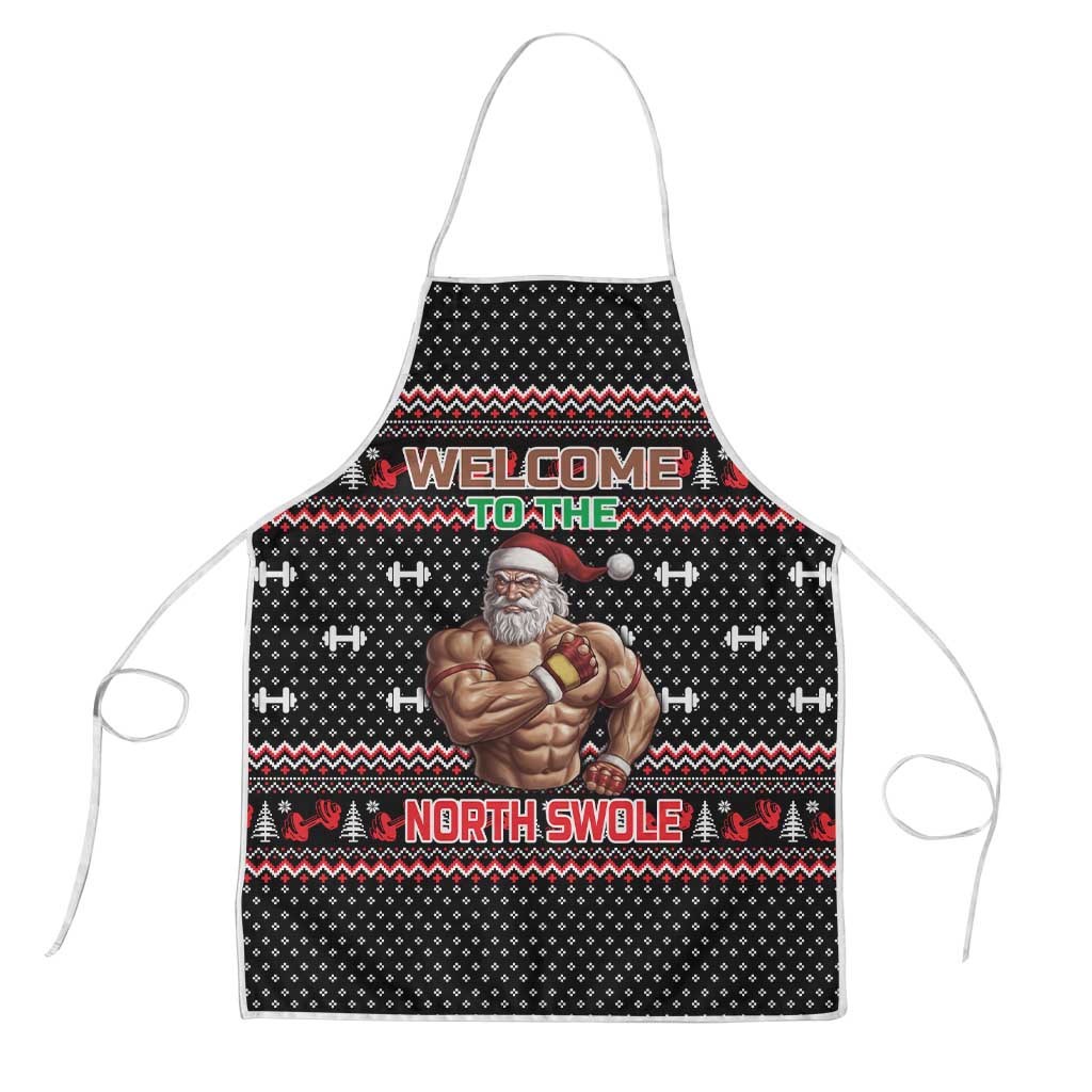 Bodybuilder Santa Christmas Apron with Welcome to the North Swole Quote and Dumbbell - Wonder Print Shop