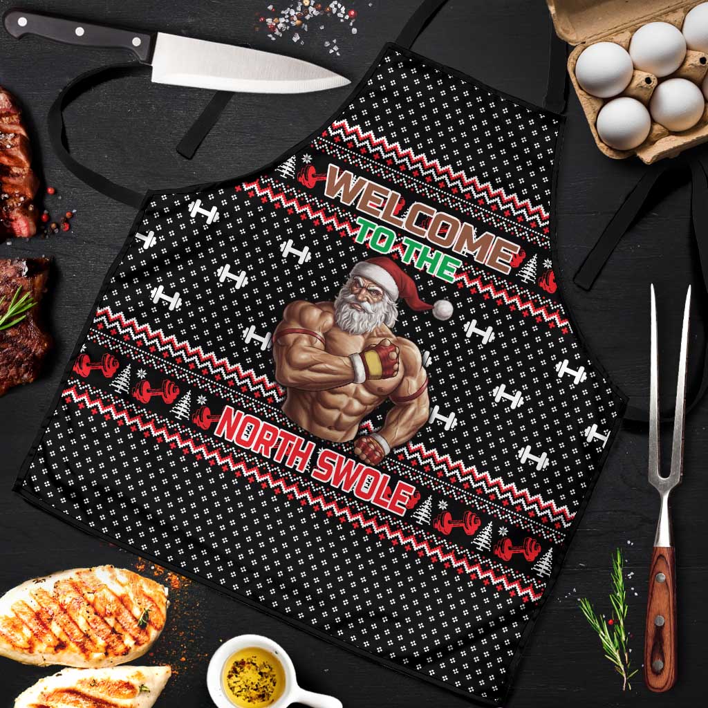 Bodybuilder Santa Christmas Apron with Welcome to the North Swole Quote and Dumbbell - Wonder Print Shop