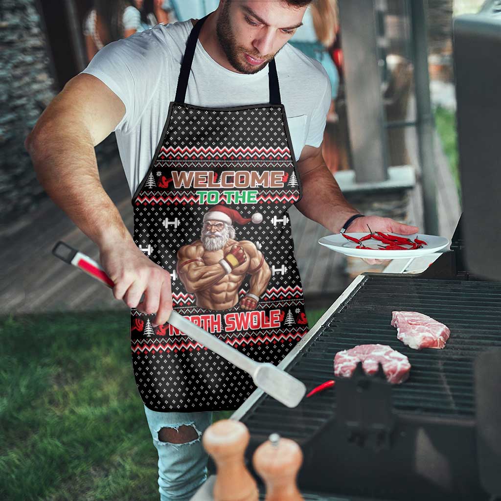 Bodybuilder Santa Christmas Apron with Welcome to the North Swole Quote and Dumbbell - Wonder Print Shop