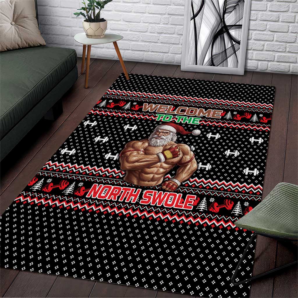 Bodybuilder Santa Christmas Area Rug with Welcome to the North Swole Quote and Dumbbell - Wonder Print Shop