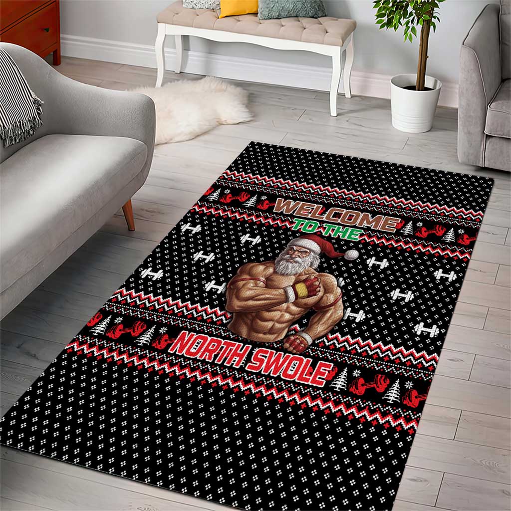 Bodybuilder Santa Christmas Area Rug with Welcome to the North Swole Quote and Dumbbell - Wonder Print Shop