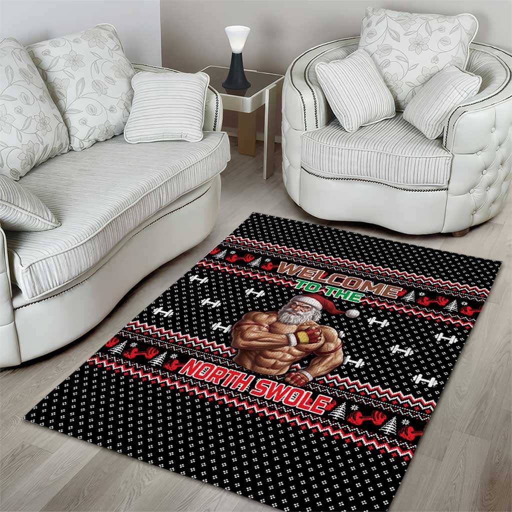 Bodybuilder Santa Christmas Area Rug with Welcome to the North Swole Quote and Dumbbell - Wonder Print Shop