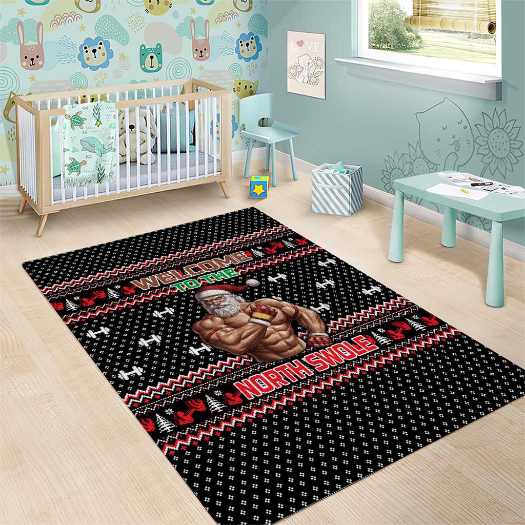 Bodybuilder Santa Christmas Area Rug with Welcome to the North Swole Quote and Dumbbell - Wonder Print Shop