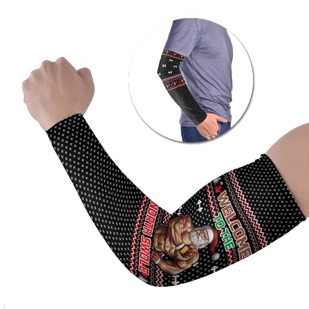 Bodybuilder Santa Christmas Arm Sleeves with Welcome to the North Swole Quote and Dumbbell - Wonder Print Shop