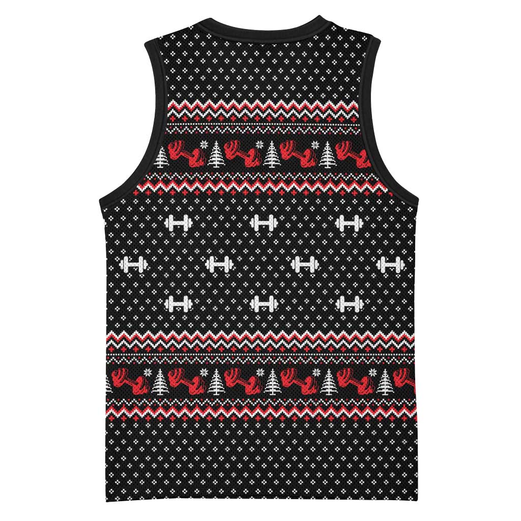 Bodybuilder Santa Christmas Basketball Jersey with Welcome to the North Swole Quote and Dumbbell - Wonder Print Shop