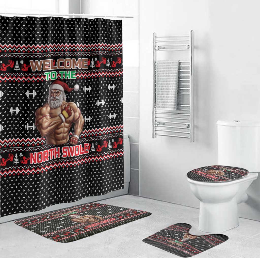 Bodybuilder Santa Christmas Bathroom Set with Welcome to the North Swole Quote and Dumbbell - Wonder Print Shop