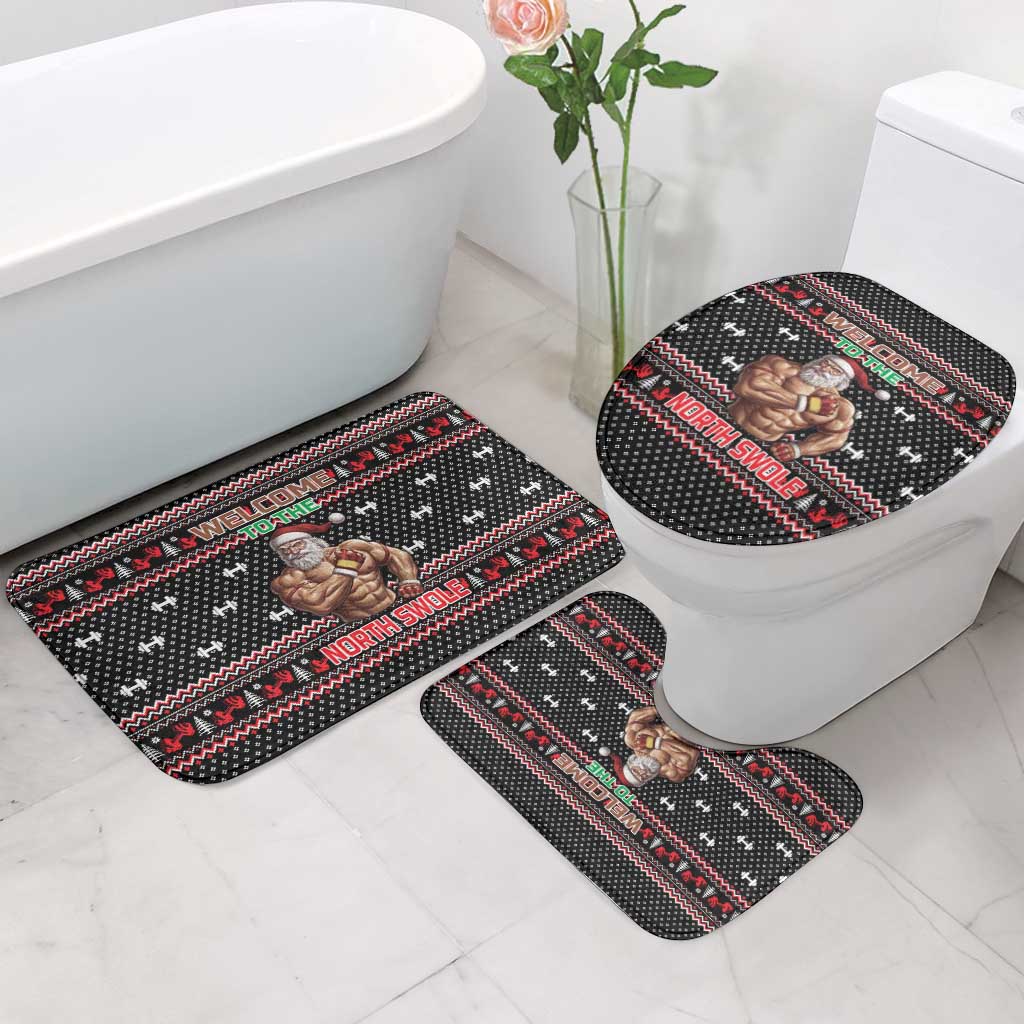 Bodybuilder Santa Christmas Bathroom Set with Welcome to the North Swole Quote and Dumbbell - Wonder Print Shop