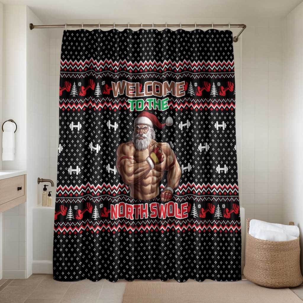 Bodybuilder Santa Christmas Bathroom Set with Welcome to the North Swole Quote and Dumbbell - Wonder Print Shop