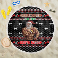 Bodybuilder Santa Christmas Beach Blanket with Welcome to the North Swole Quote and Dumbbell - Wonder Print Shop