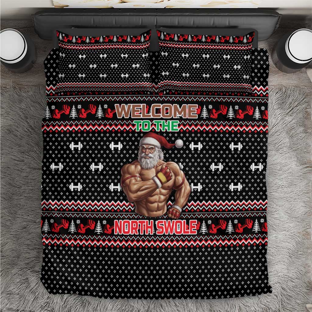 Bodybuilder Santa Christmas Bedding Set with Welcome to the North Swole Quote and Dumbbell - Wonder Print Shop