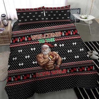 Bodybuilder Santa Christmas Bedding Set with Welcome to the North Swole Quote and Dumbbell - Wonder Print Shop