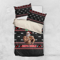 Bodybuilder Santa Christmas Bedding Set with Welcome to the North Swole Quote and Dumbbell - Wonder Print Shop