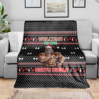 Bodybuilder Santa Christmas Blanket with Welcome to the North Swole Quote and Dumbbell - Wonder Print Shop