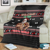 Bodybuilder Santa Christmas Blanket with Welcome to the North Swole Quote and Dumbbell - Wonder Print Shop