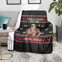 Bodybuilder Santa Christmas Blanket with Welcome to the North Swole Quote and Dumbbell - Wonder Print Shop