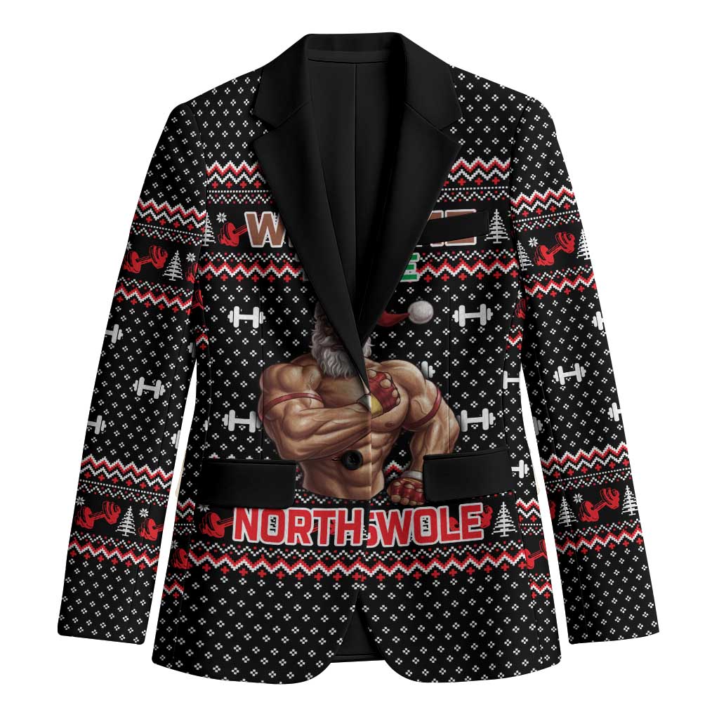 Bodybuilder Santa Christmas Blazer with Welcome to the North Swole Quote and Dumbbell - Wonder Print Shop