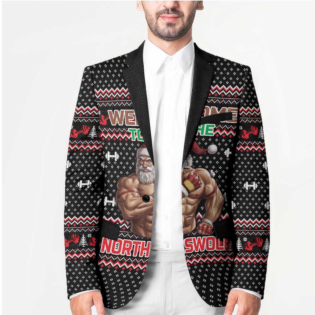 Bodybuilder Santa Christmas Blazer with Welcome to the North Swole Quote and Dumbbell - Wonder Print Shop