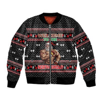 Bodybuilder Santa Christmas Bomber Jacket with Welcome to the North Swole Quote and Dumbbell - Wonder Print Shop