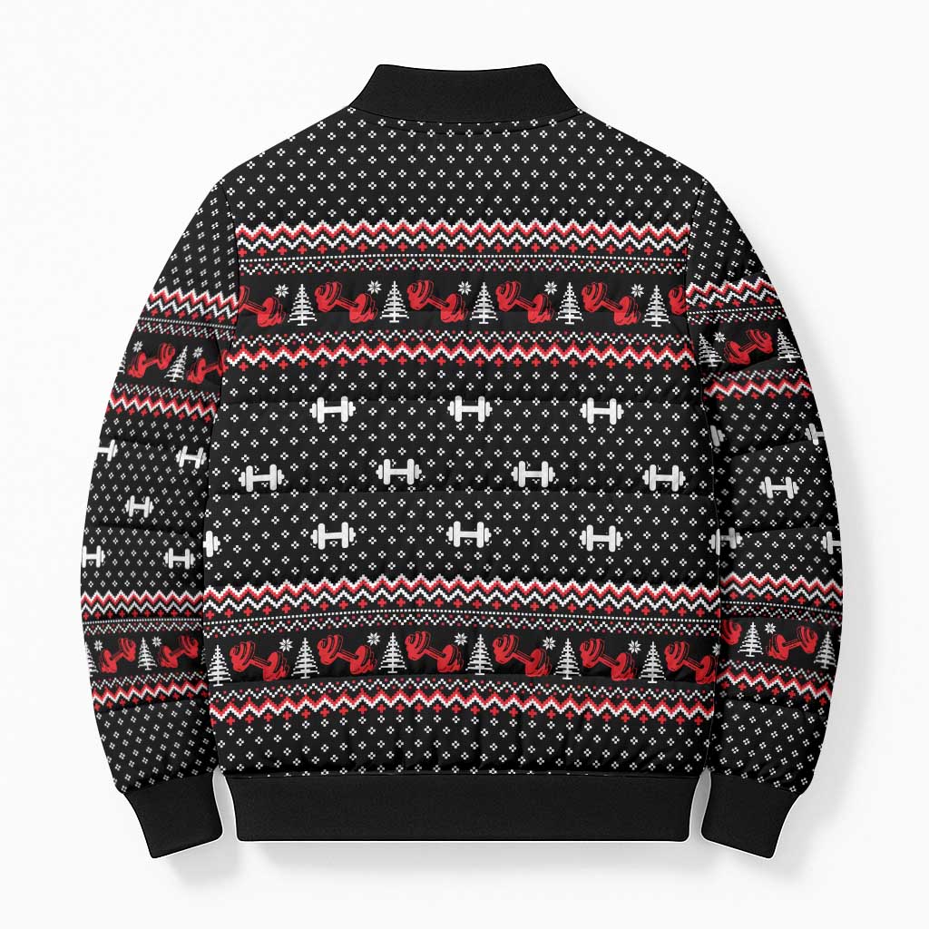 Bodybuilder Santa Christmas Bomber Puffer Jacket with Welcome to the North Swole Quote and Dumbbell - Wonder Print Shop